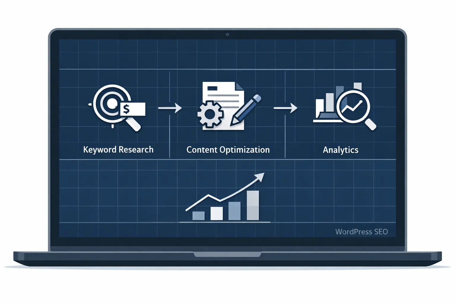 WordPress SEO strategy with keyword optimization and analytics
